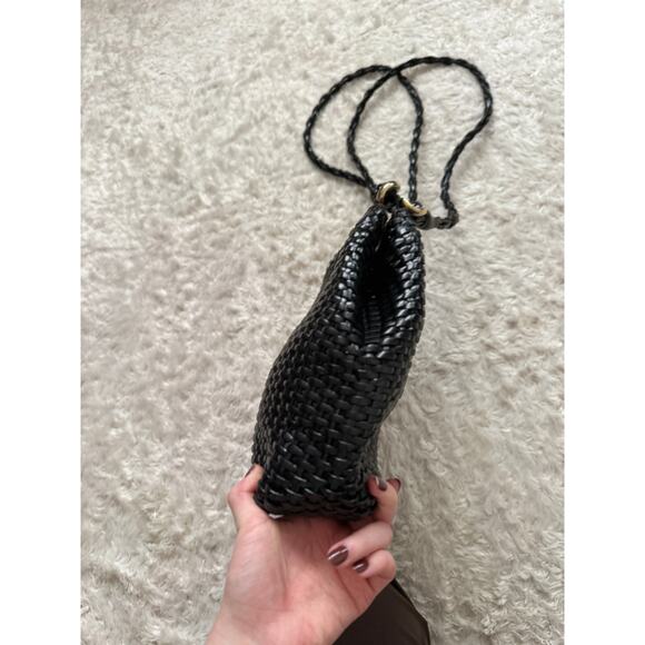 Vintage Talbots Black Woven Leather Crossbody Shoulder Bag Purse Gold Hardware - Picture 5 of 13